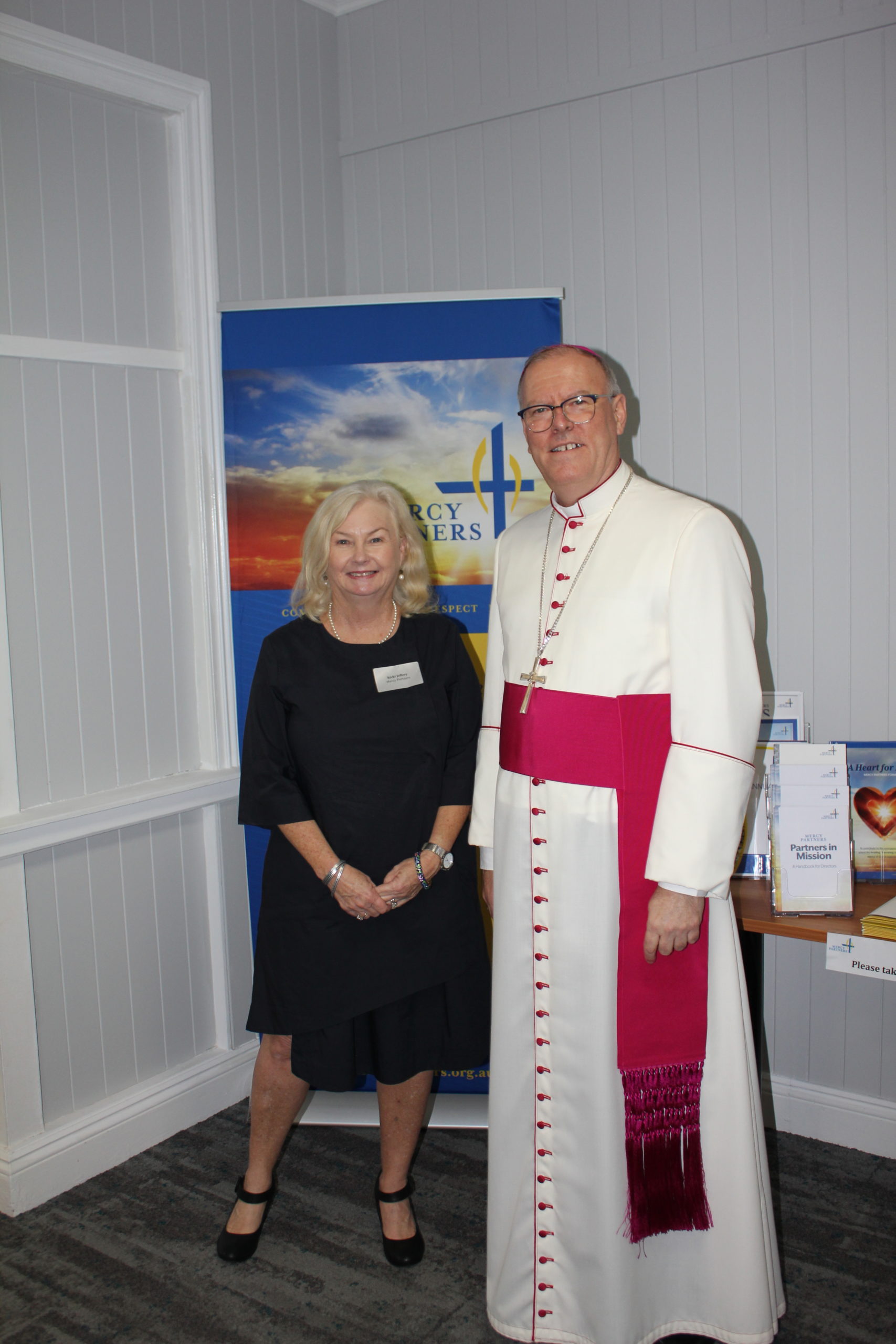 Dr Ricki Jeffery and Bishop Ken Howell at the blessing of the Mercy Partners office.