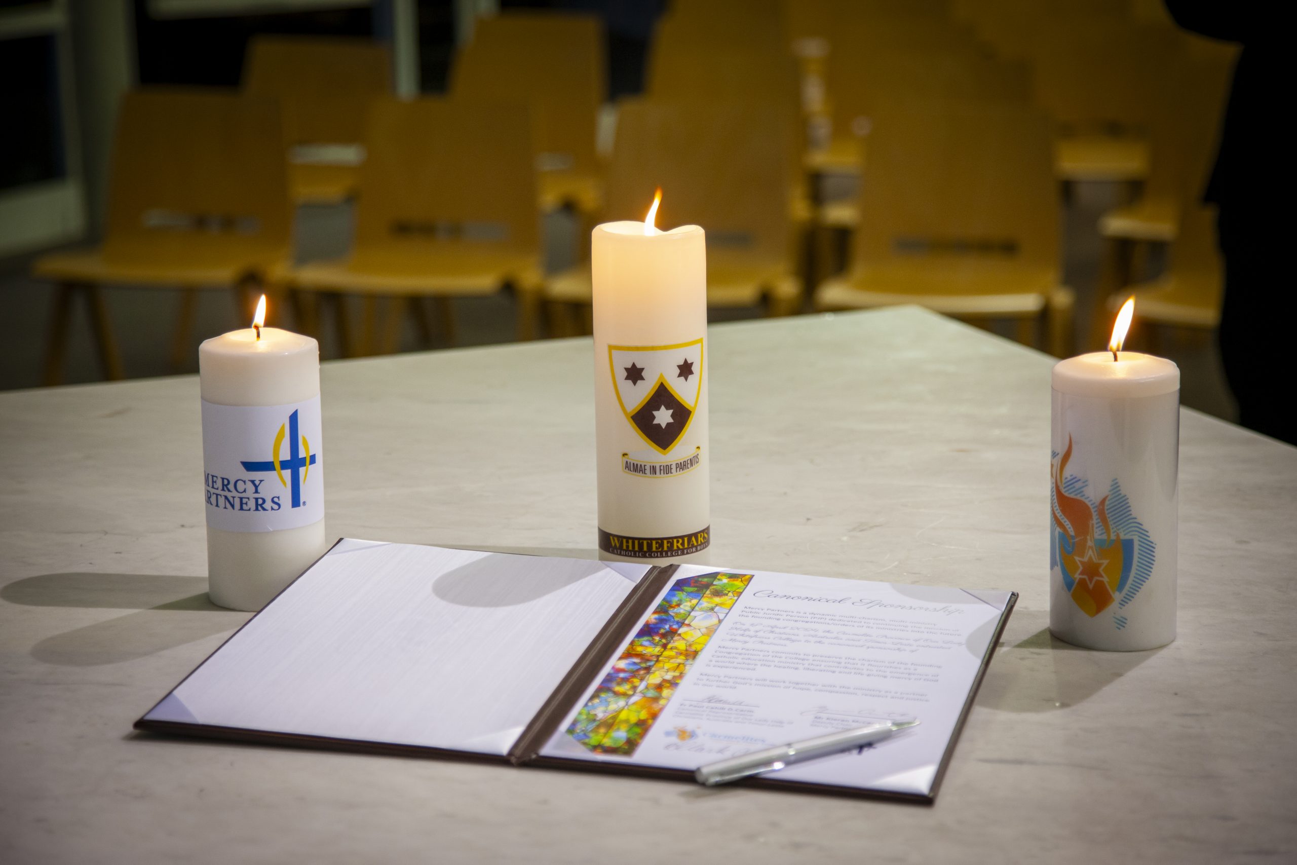 Whitefriars College transition candles and Canonical Sponsorship certificate.