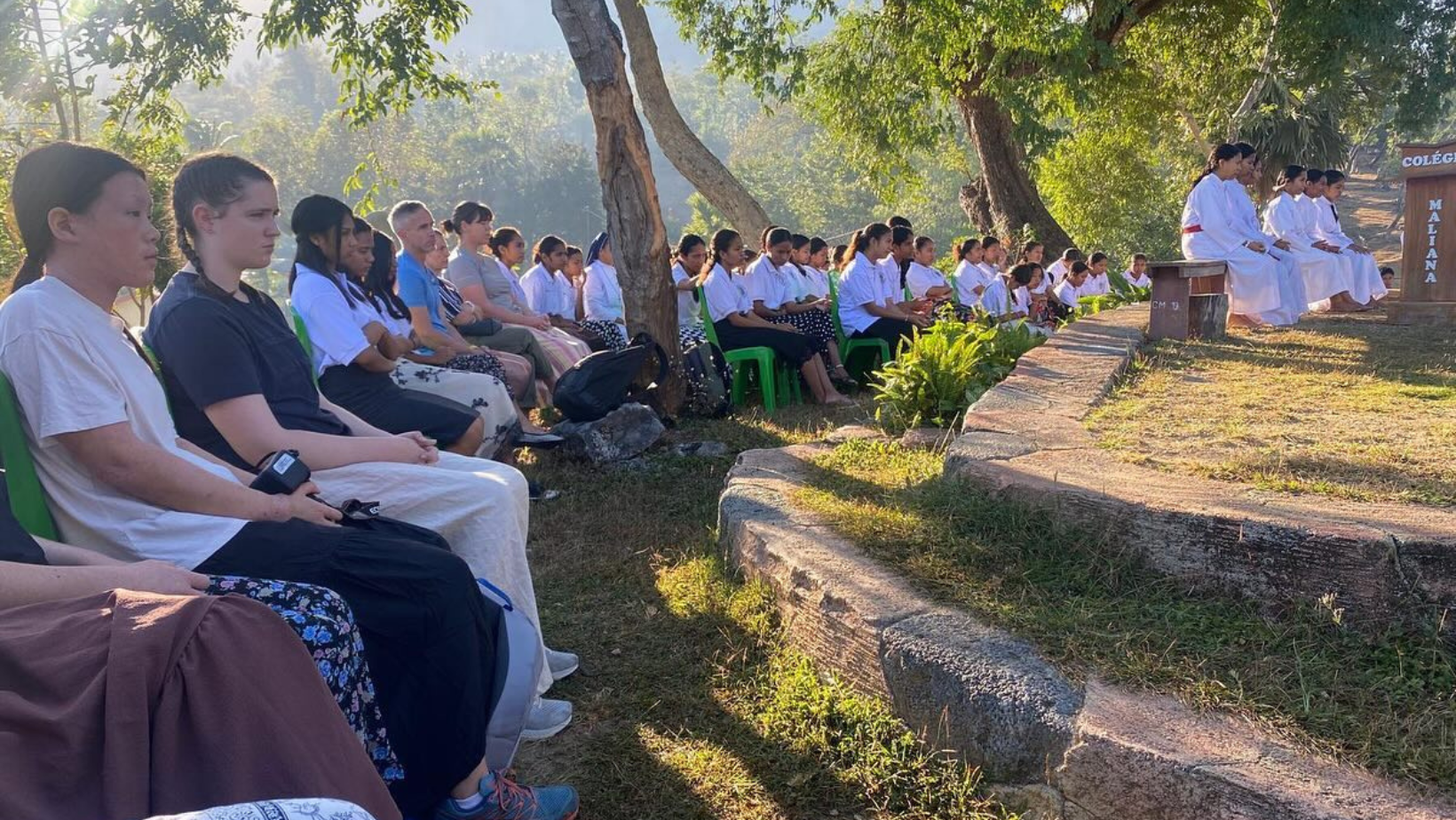 Students attending a sunrise mass.