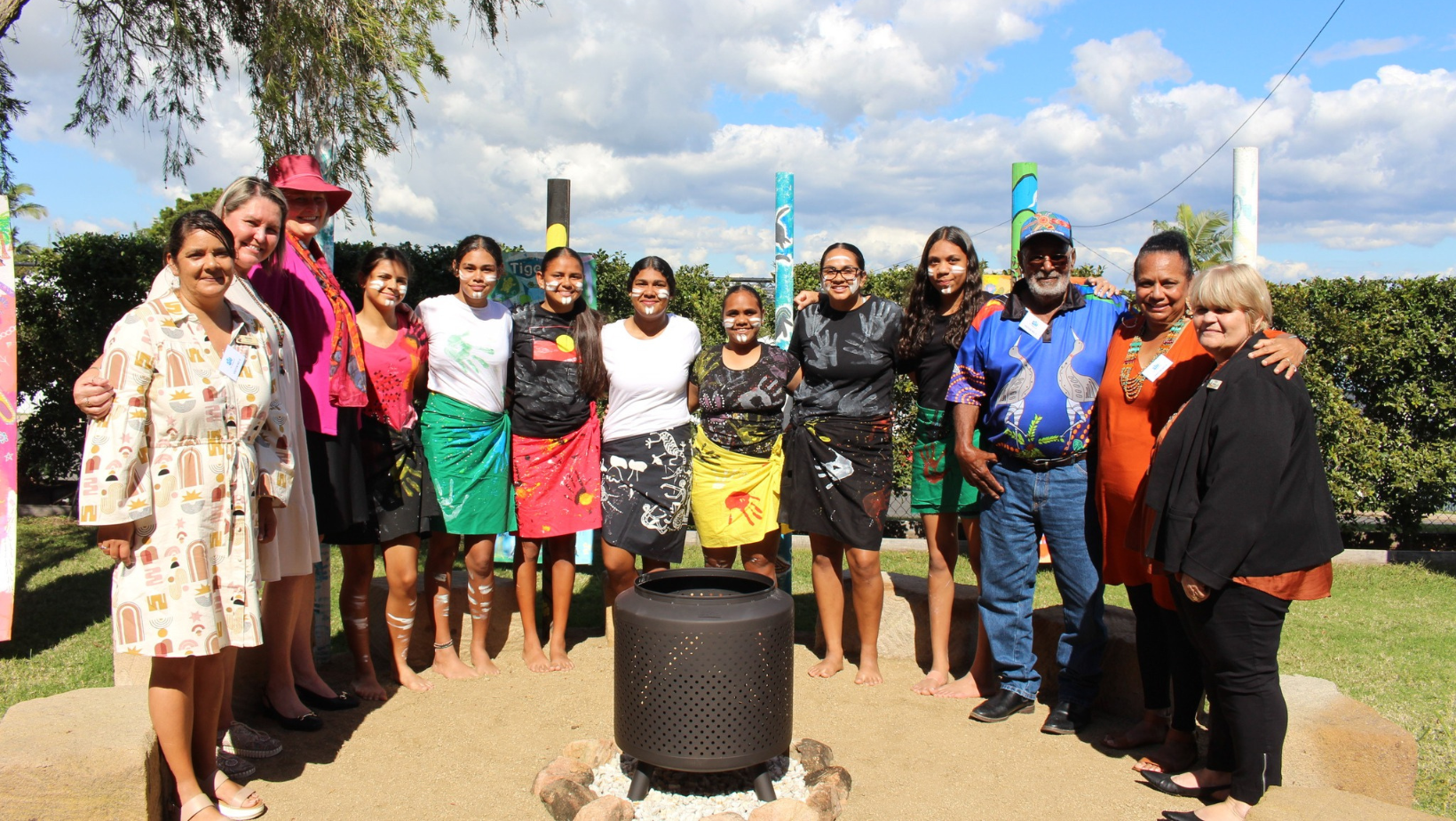 Staff, students and special guests in the new Yarning Circle.