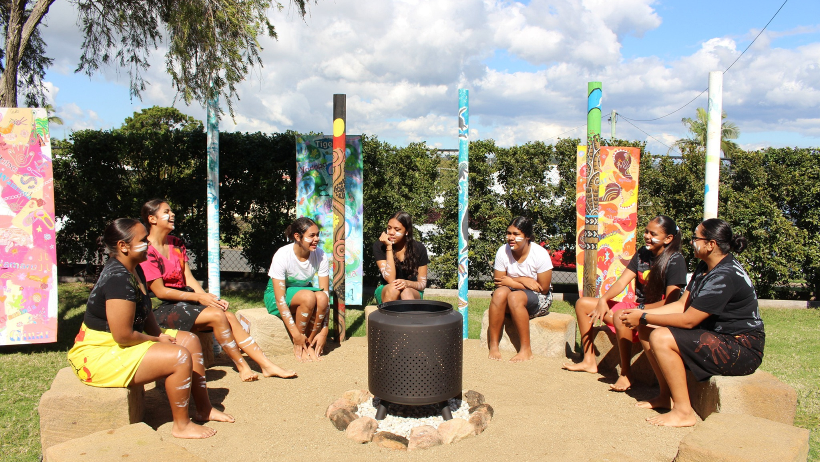 First Nations students enjoying the new Yarning Circle.